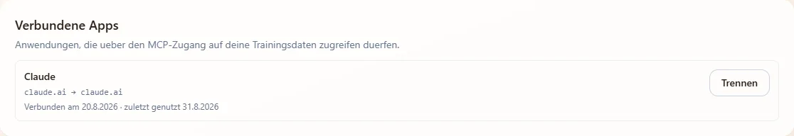 Verbundene Apps in den Einstellungen: jeder Zugang einzeln sichtbar und jederzeit zu trennen.